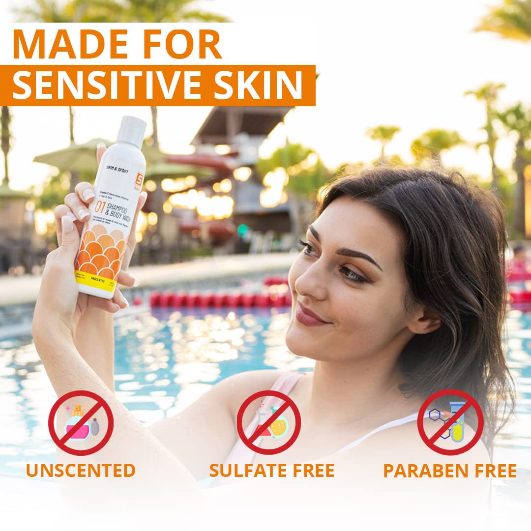 Unscented Chlorine Swim Shampoo and Body Wash with Vitamin C 8 Fl Oz A740