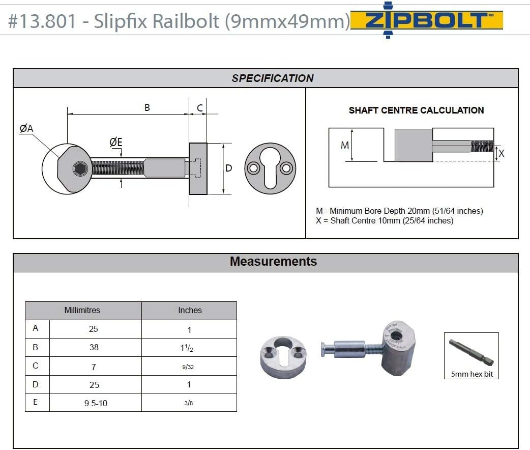 5 Pack Slipfix Railbolt H6517