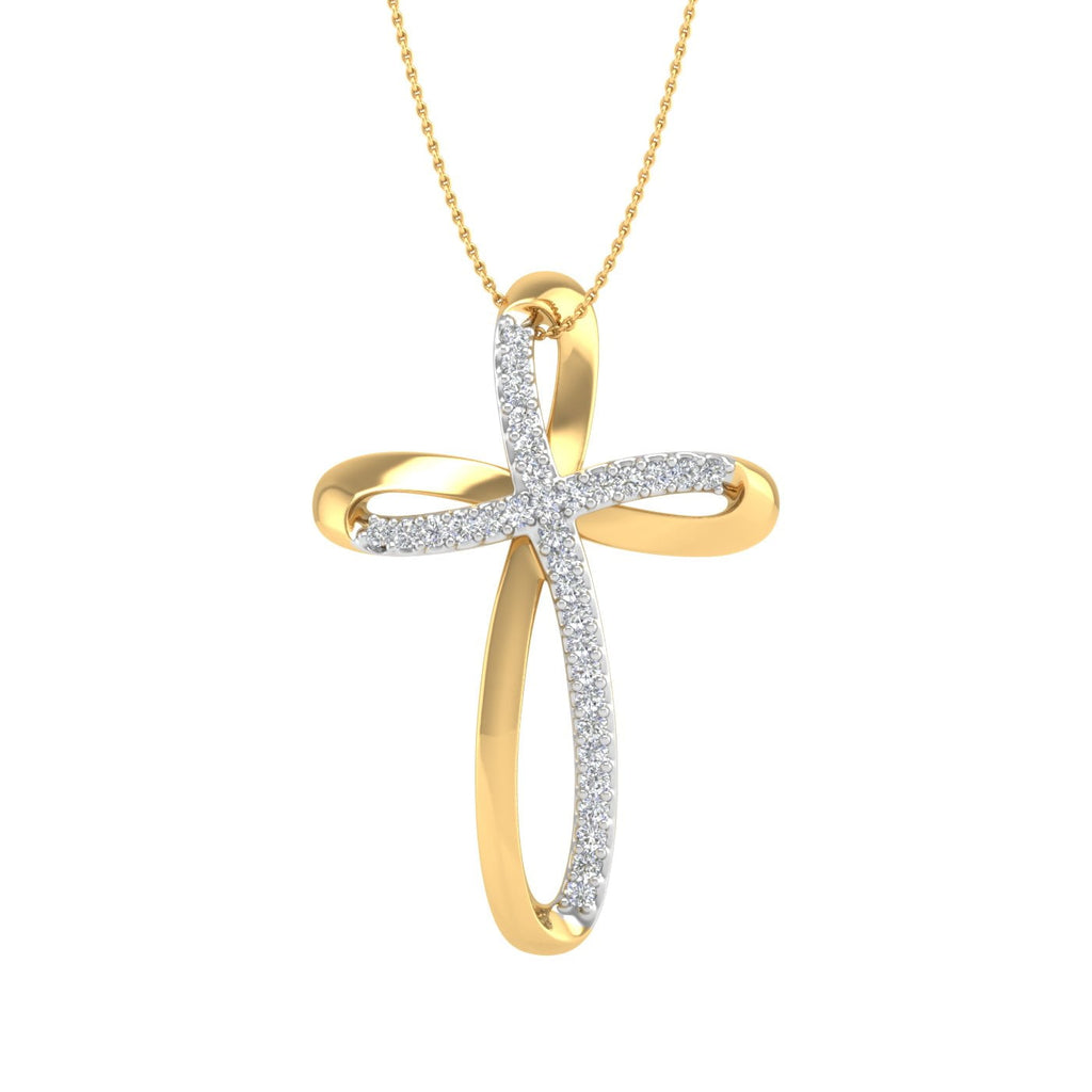 18K Yellow Gold over Sterling Silver Round Diamond Cross Pendant Necklace H94886