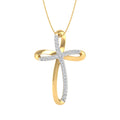 18K Yellow Gold over Sterling Silver Round Diamond Cross Pendant Necklace H94886
