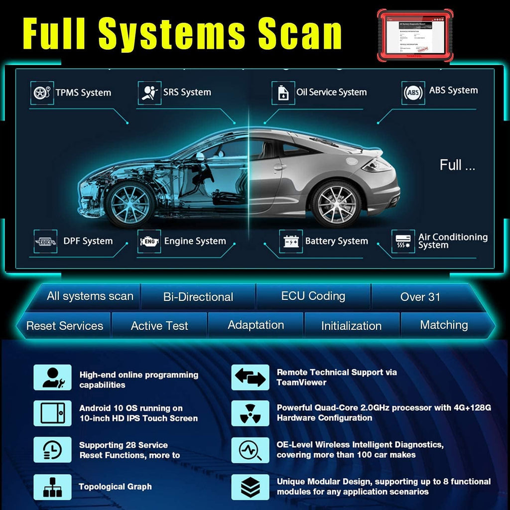 Bi-Directional Scanner Full Systems Diagnostic Scan Tool, 31+ Reset Functions, Key Matching, ECU Coding, ADAS Calibration, 2 Years Update I2253