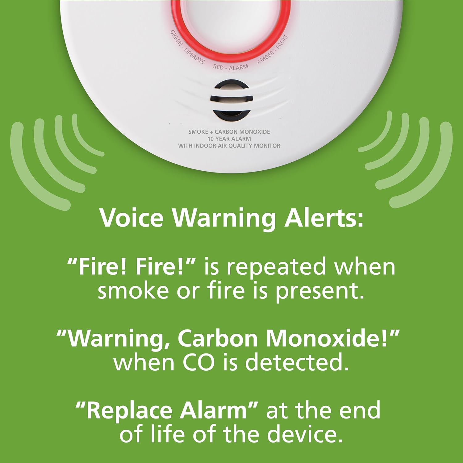 Smart Smoke & Carbon Monoxide Detector with Indoor Air Quality Monitor, Hardwired w/Battery Backup S22542