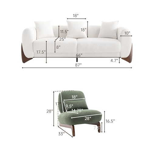 White 3 Seater Sherpa Boucle Sofa with Wood Legs A12741