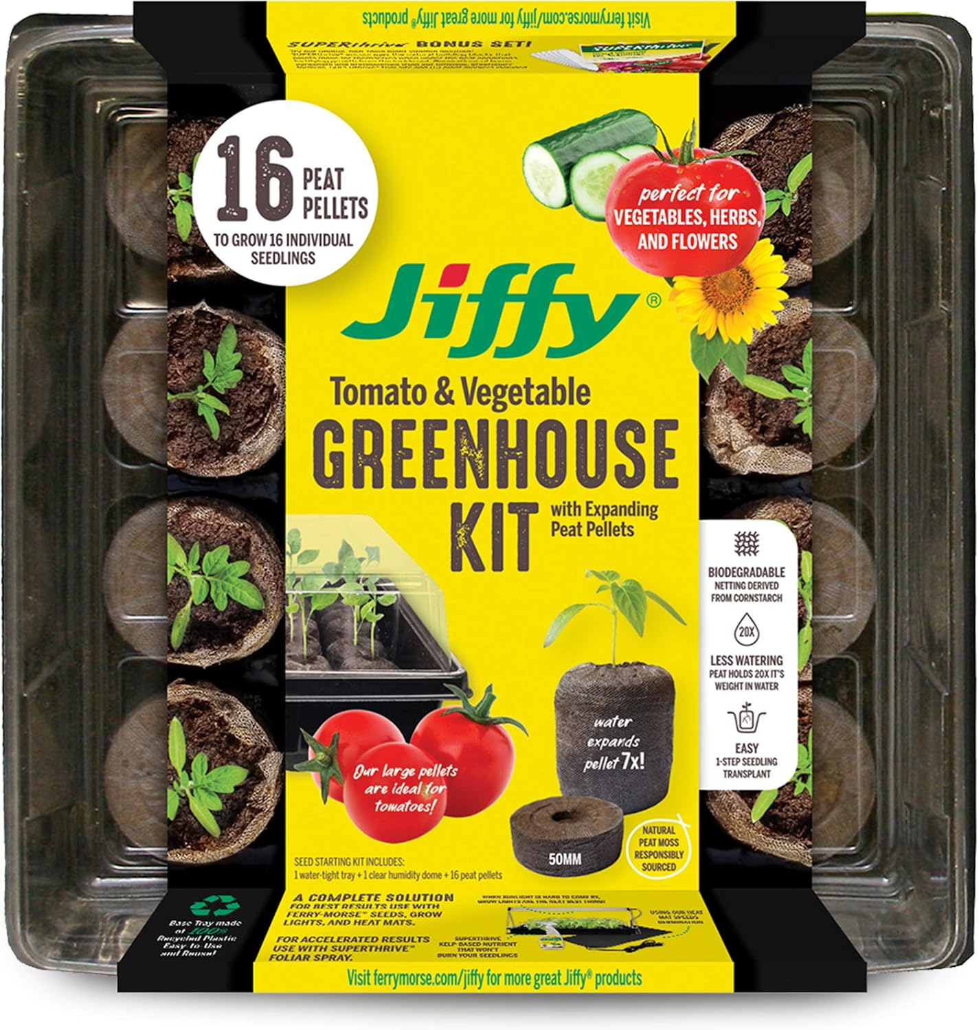 50mm Seed Starting Greenhouse Kit with 16 Biodegradable Expanding Peat Pellets I305196