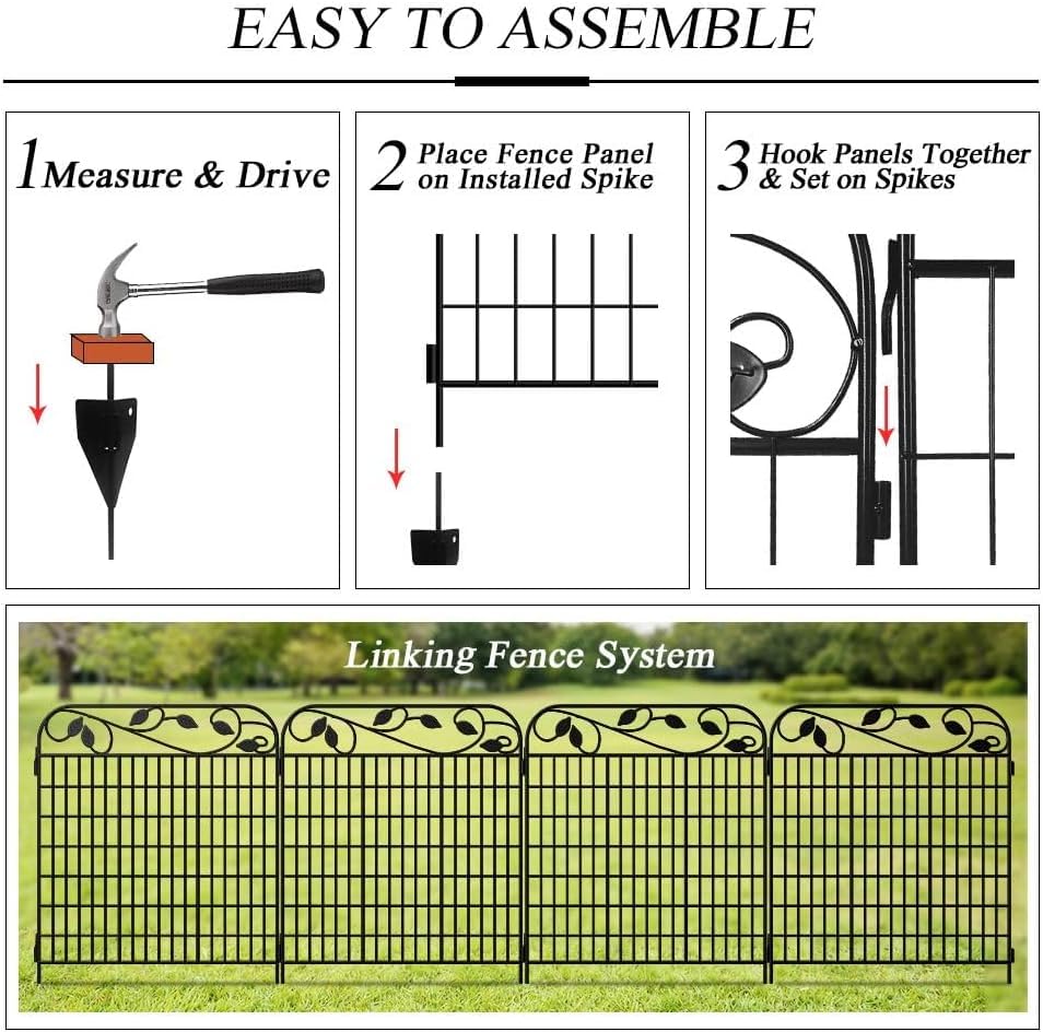 4 Pack 44inch High 12ft Long Black Decorative Garden Fence Panels H481587