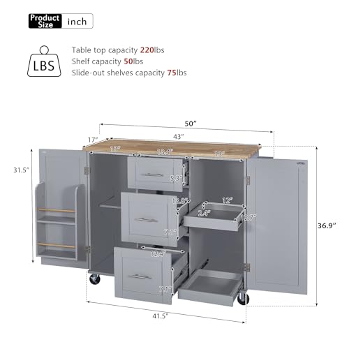 Black Kitchen Cart with Wood Drop-Leaf Countertop, 2 Drawers, Adjustable Shelf M435689