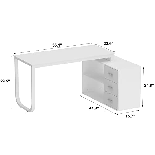 White L-Shaped Desk with Drawers and Shelves E680643