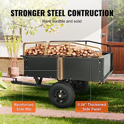 Heavy Duty Steel ATV Dump Cart, 750 lbs, 15 Cubic Feet Garden Utility with Removable Sides U9496