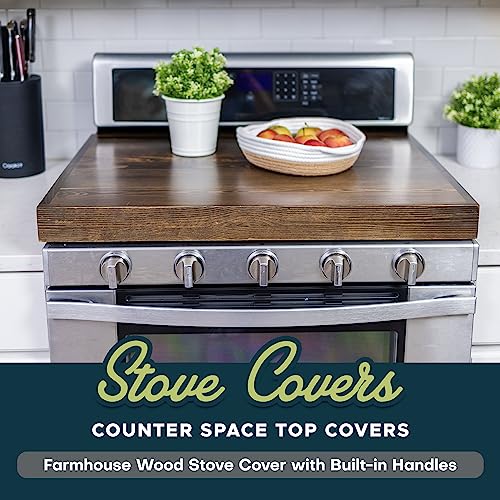 Noodle Board Stove Covers with Built-in Handles, Durable Extra Thick Pine Wood Handmade Cookware L4721