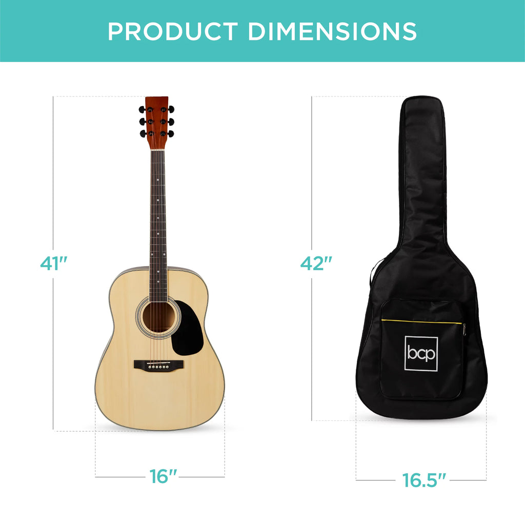 Natural Full Size Acoustic Guitar Starter Kit with Gig Bag C964