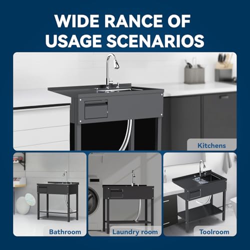 36" Stainless Steel Freestanding Utility Sink with Drawer P952