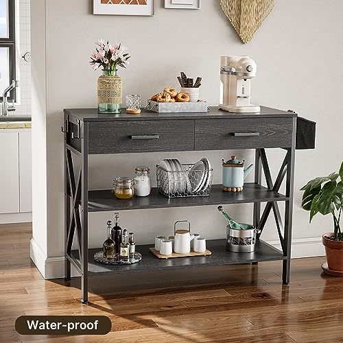 Black Console Table with 2 Drawers and 3 Tier Storage Shelves K977925