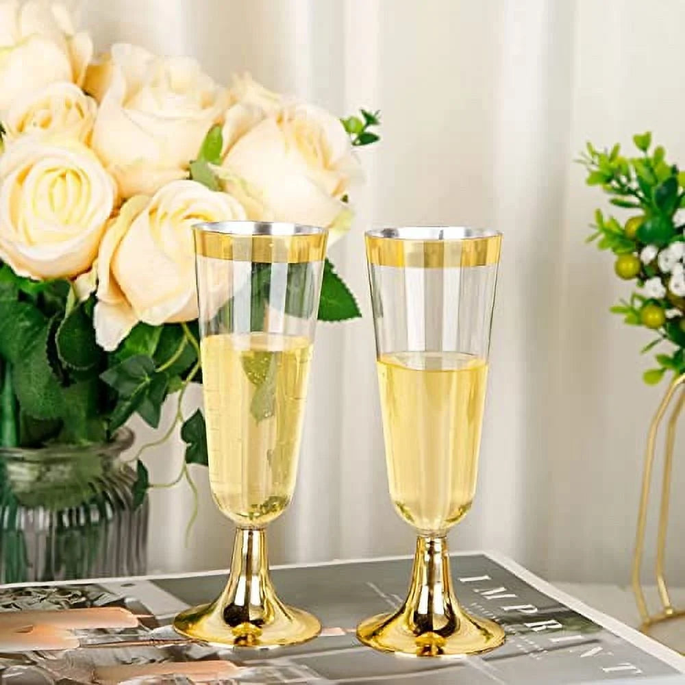 30 Pcs 150ml Gold Plastic Champagne Flutes S369