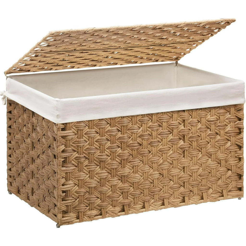 Brown Woven Storage Basket with Lid, 27.7 Gallon H144