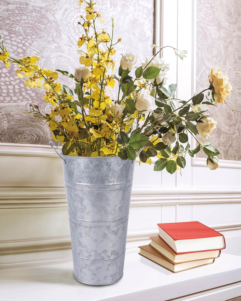 6 Pcs Galvanized Metal Vases with Handles (Silver) N178