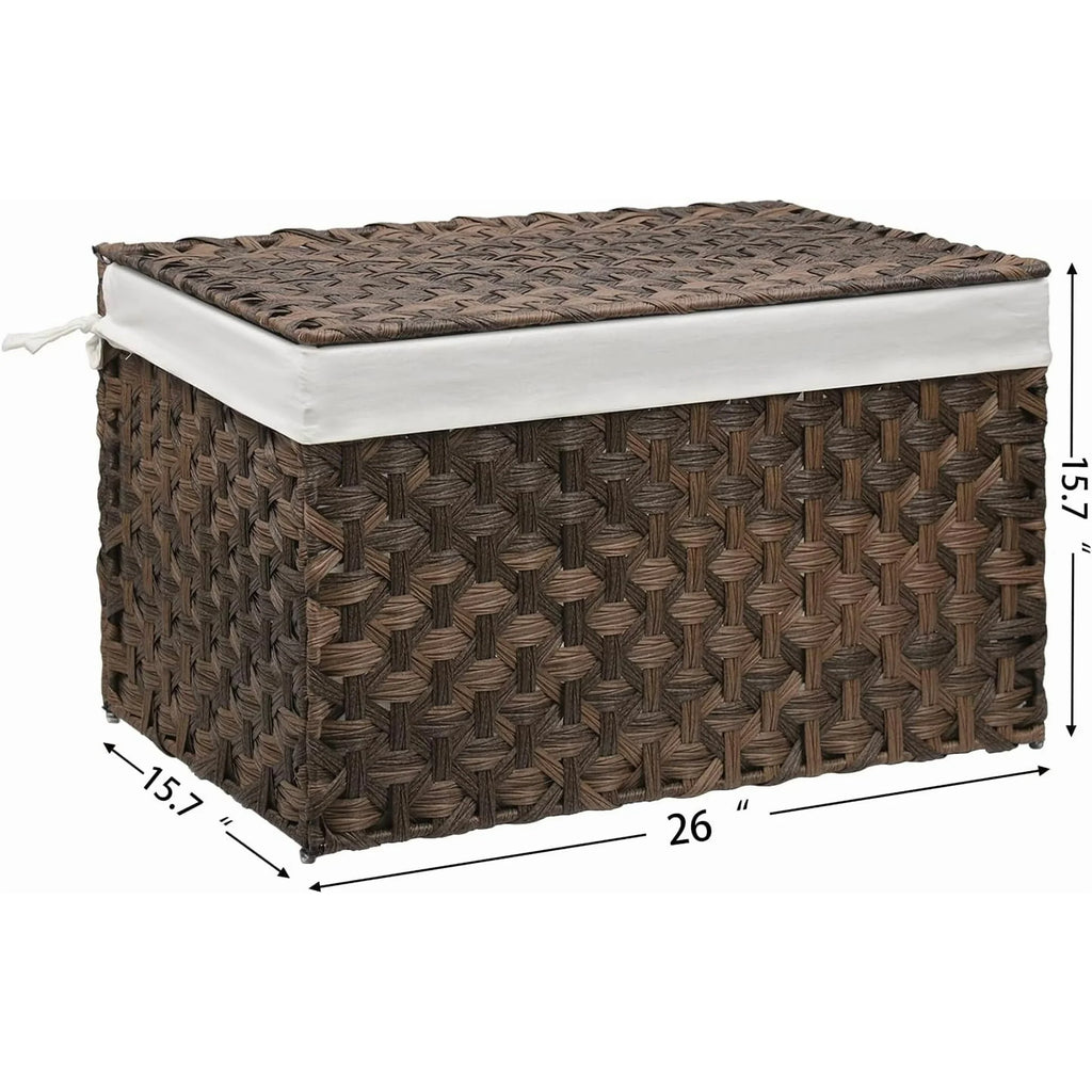 Brown Woven Storage Basket with Lid, 27.7 Gallon H144