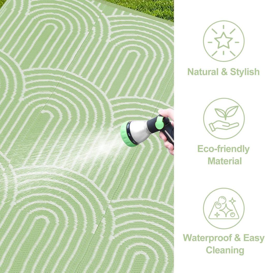 Rainbow Green 6x9 Outdoor Waterproof Plastic Straw Reversible Rug A10232