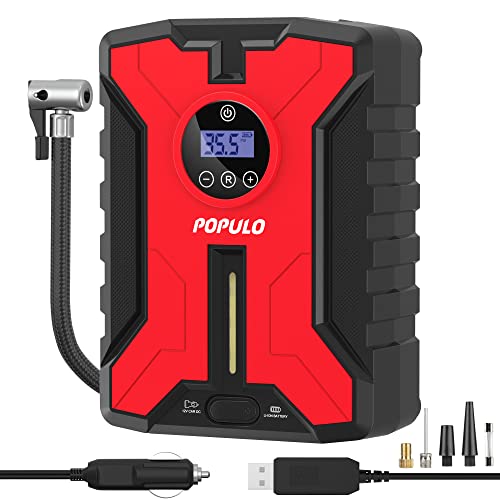 Dual-Power Cordless Tire Inflator Portable Air Compressor, 150PSI 12V Car DC Electric Air Pump with Digital Pressure Gauge Q30737