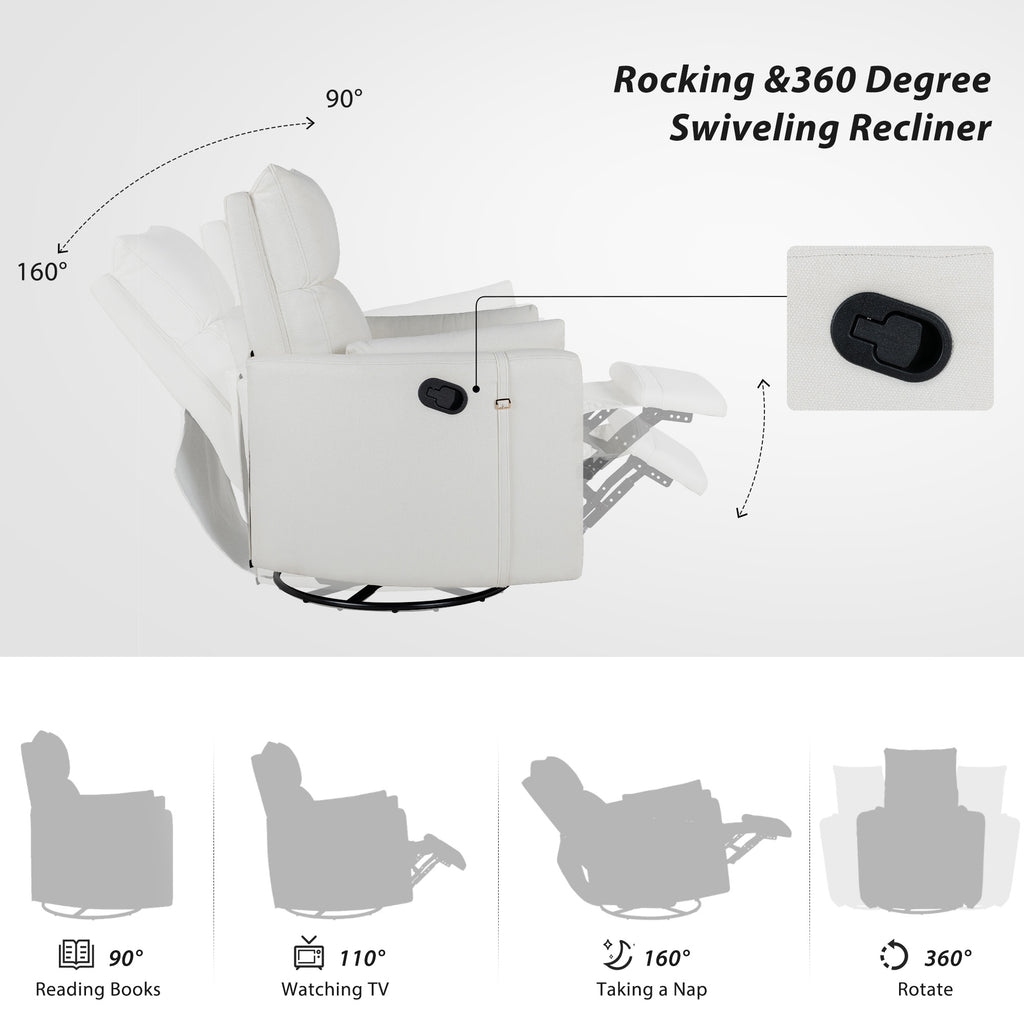 Beige Manual Swivel Glider Recliner Chair with Two Removable Pillows L58108