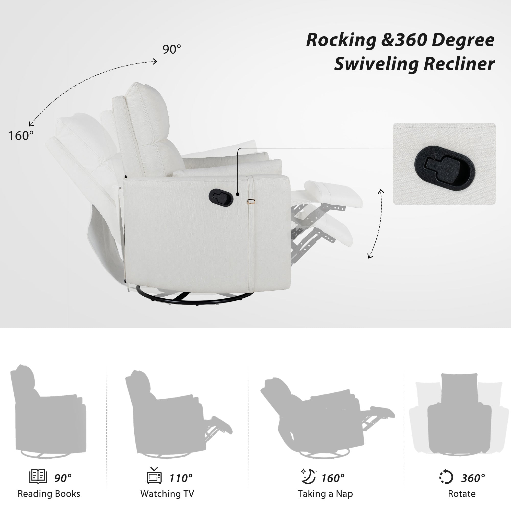 Beige Manual Swivel Glider Recliner Chair with Two Removable Pillows L58108