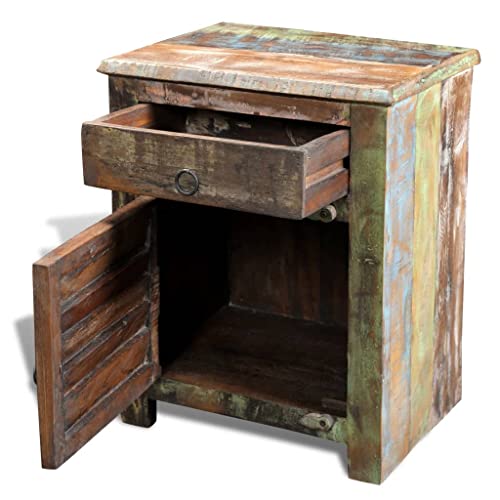 Brown Reclaimed Wood End Table with 1 Drawer 1 Door B76213