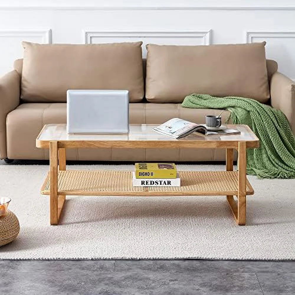 Rattan Coffee Table with Glass Top N61578