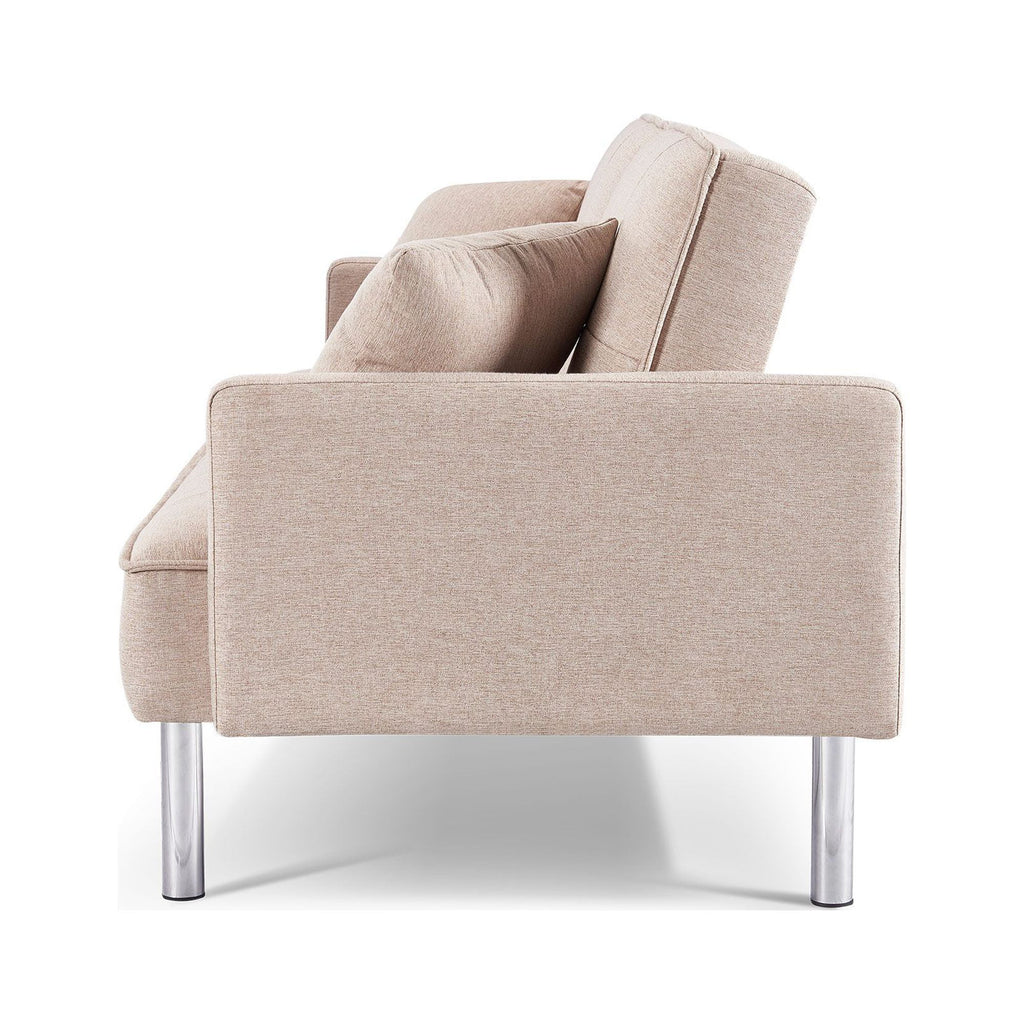 84.6 in. Extra Long Tufted Beige Fabric Futon Adjustable Sofa Bed I7373
