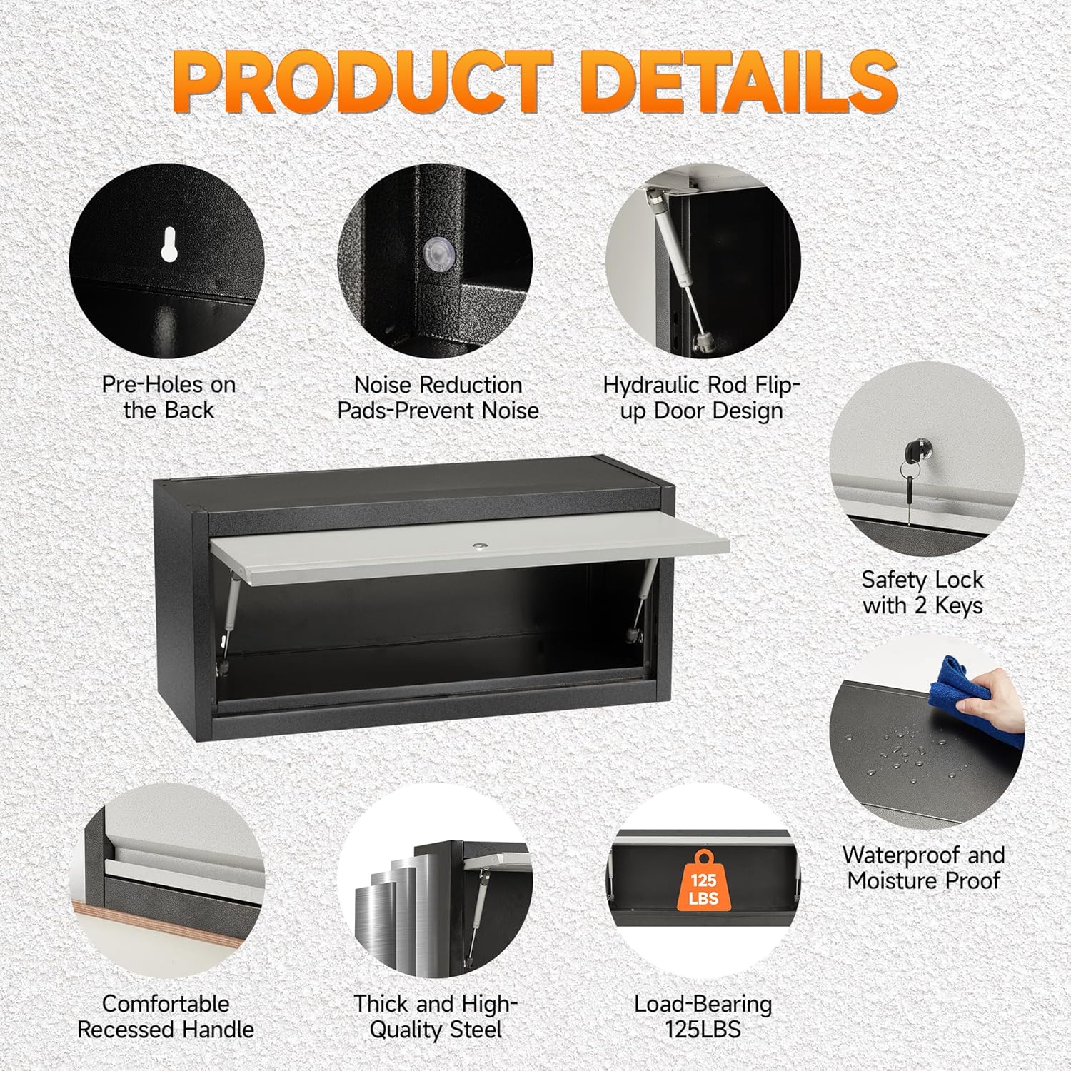 Black Metal Wall Mounted Locking Cabinet 30.31" W with Up-Flip Door N7232