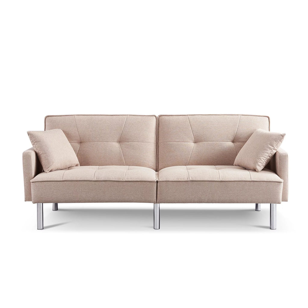 84.6 in. Extra Long Tufted Beige Fabric Futon Adjustable Sofa Bed I7373