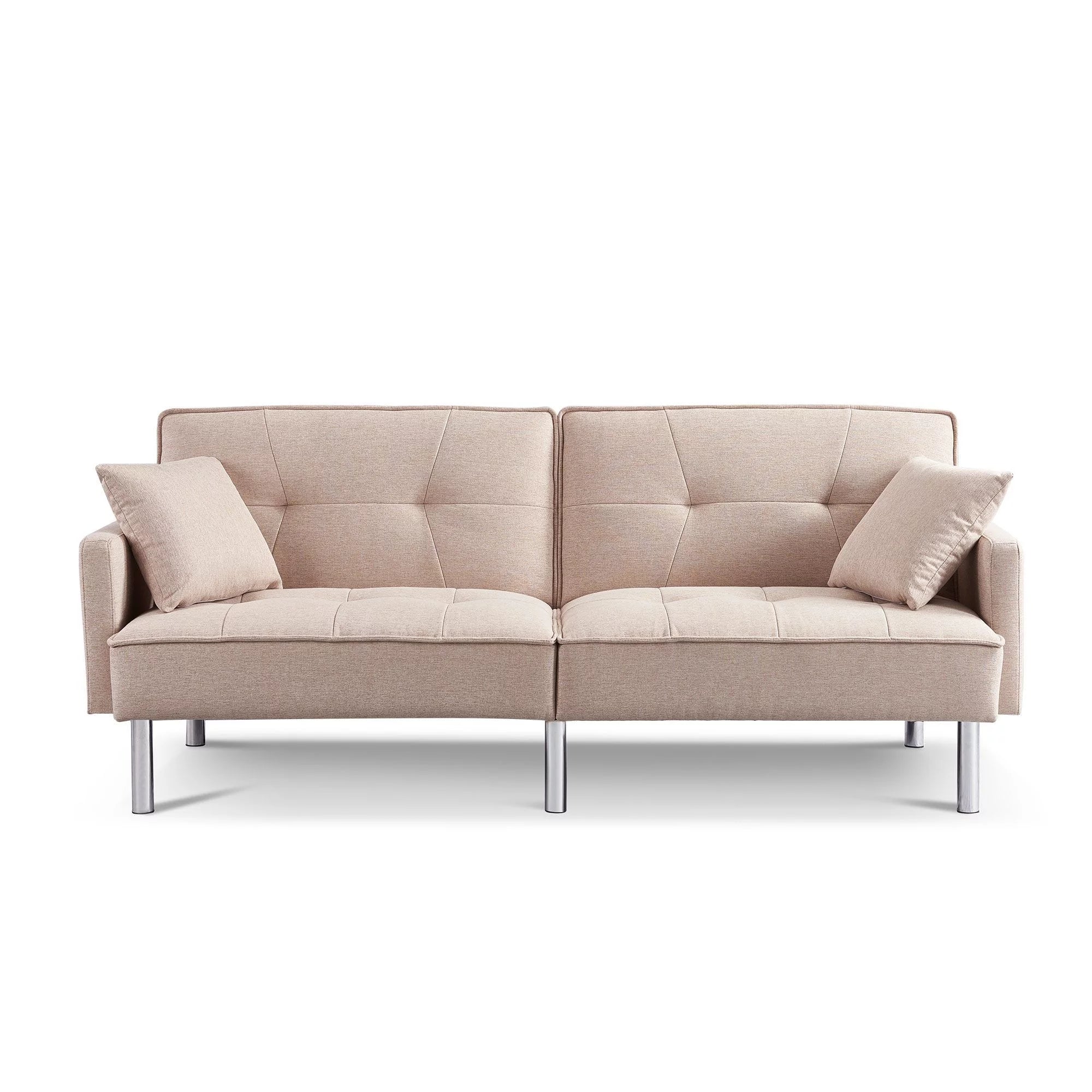 84.6 in. Extra Long Tufted Beige Fabric Futon Adjustable Sofa Bed I7373