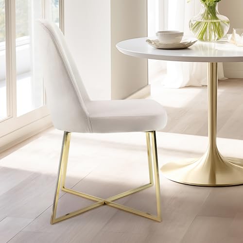 Ivory Velvet Accent Chairs Set of 2 with Gold Metal Legs M980