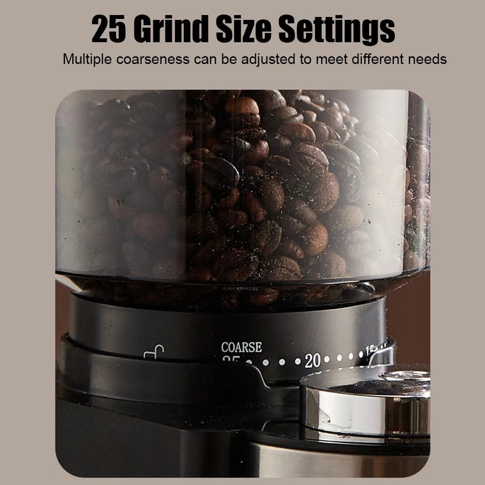 Black Electric Burr Grinder for Coffee Beans 25 Grind Settings 2-12 Cups Capacity X7099