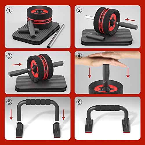 Ab Rollers Wheel Kit with Push Up Bars, Resistance Bands, Knee Mat Y682