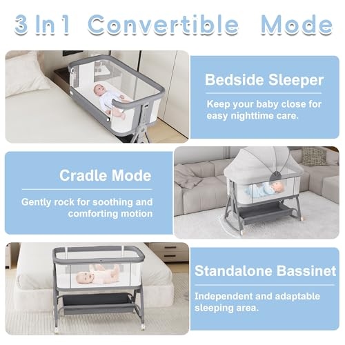 3 in 1 Height Adjustable Rocking Bassinet with Wheels J722