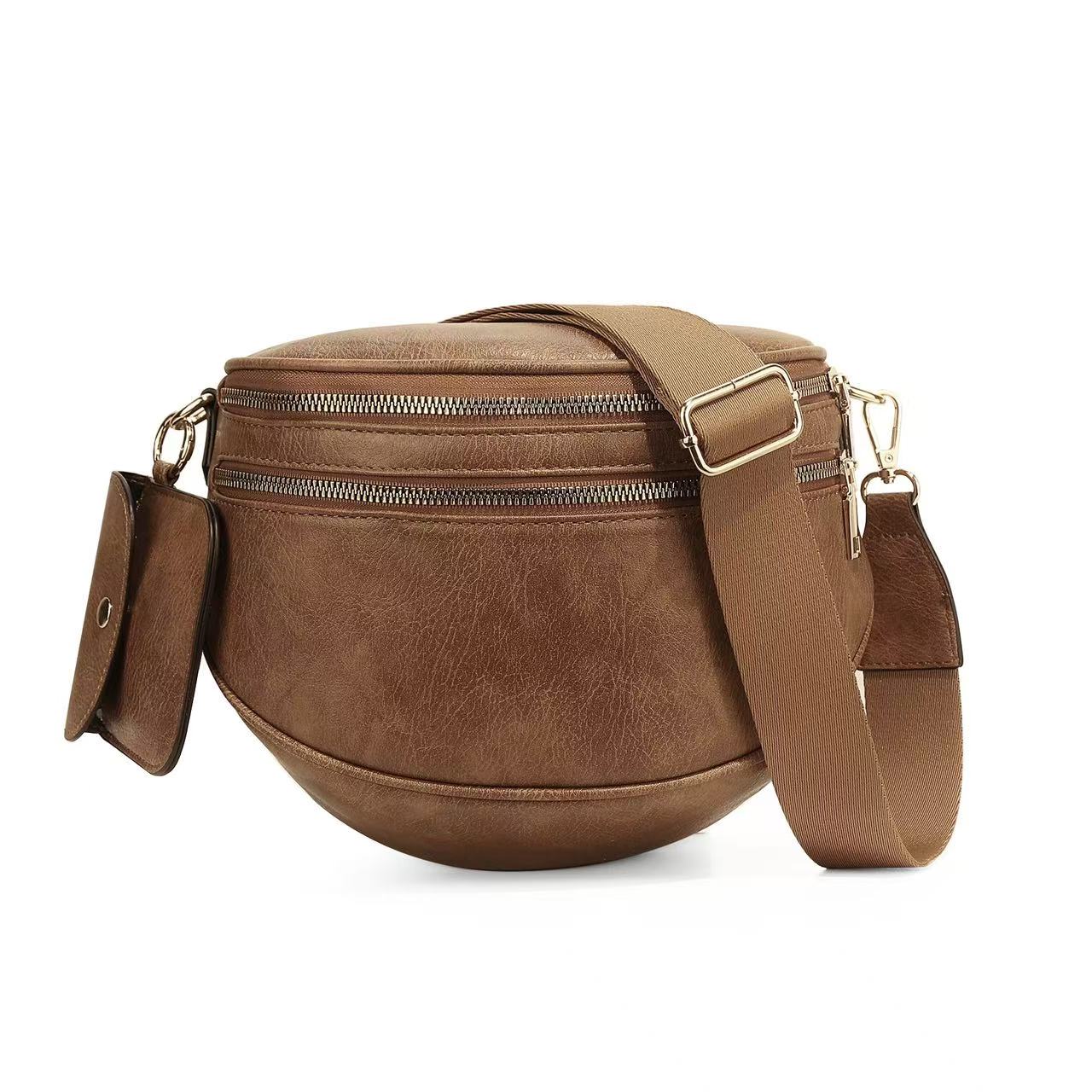 Ounamei Vegan Leather Crossbody Bum Bag for Women with Mini Pouch