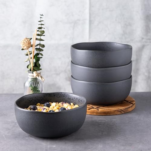Stoneware Cereal Bowls Set of 6, 28oz Matte Black H427533