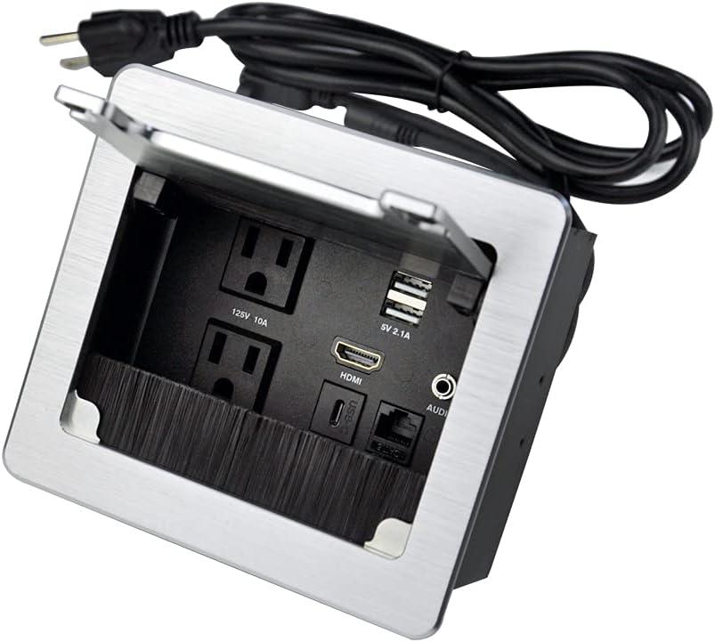 Black Tabletop Connectivity Box with 2 AC Power + 2 USB Charger + HDMI + 3.5mm Audio + USB-C Data + RJ45 Pack of 2 Z207824