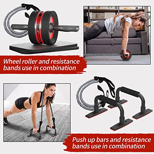 Ab Rollers Wheel Kit with Push Up Bars, Resistance Bands, Knee Mat Y682