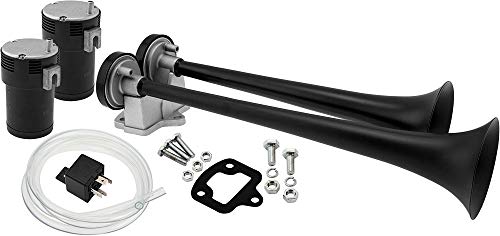 Black 12v Train Horn Kit with Dual Air Compressor and 2 Trumpets A684