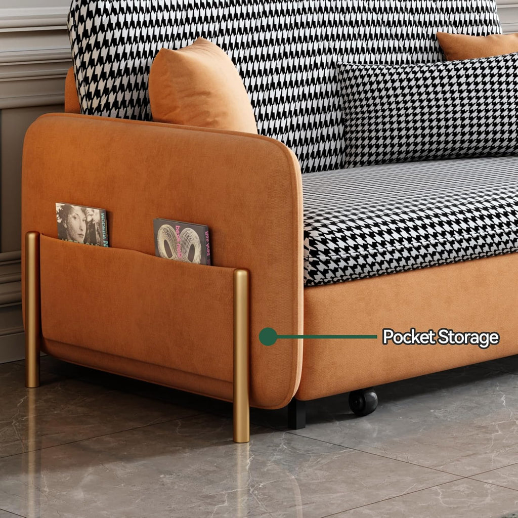 Orange Velvet Convertible Sleeper Sofa Bed U712