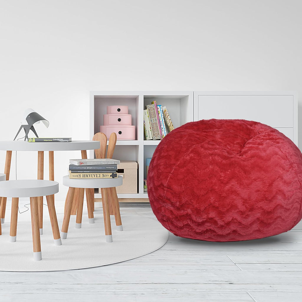 Red Faux Fur Bean Bag Chair with Memory Foam I12283