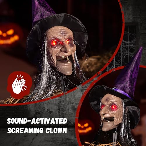 3-Pack Halloween Animatronic Witch Stakes with Sound, Light-Up Eyes, Moving Mouth T944