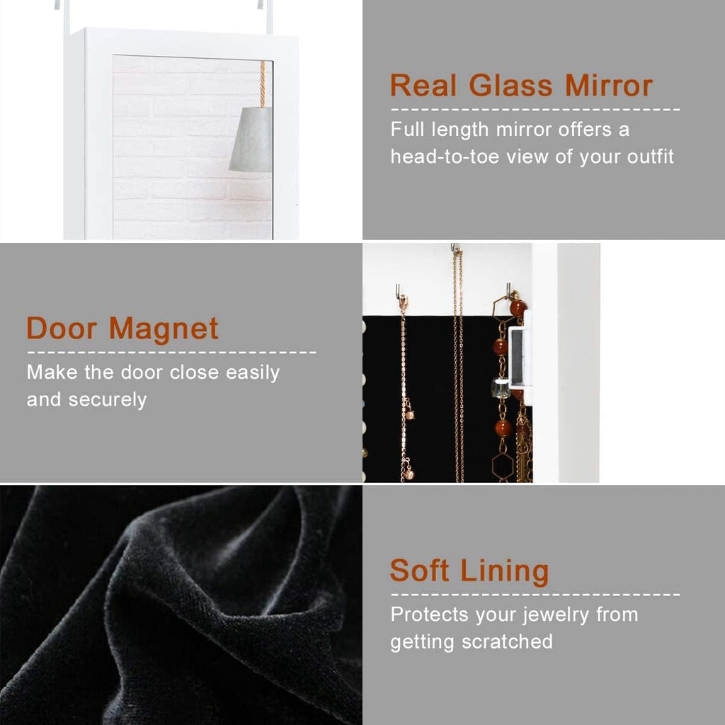 Wall Mounted Jewelry Armoire with Full-Length Mirror, 5 Shelves, 16 Hooks & 60 Ring Slots L5397