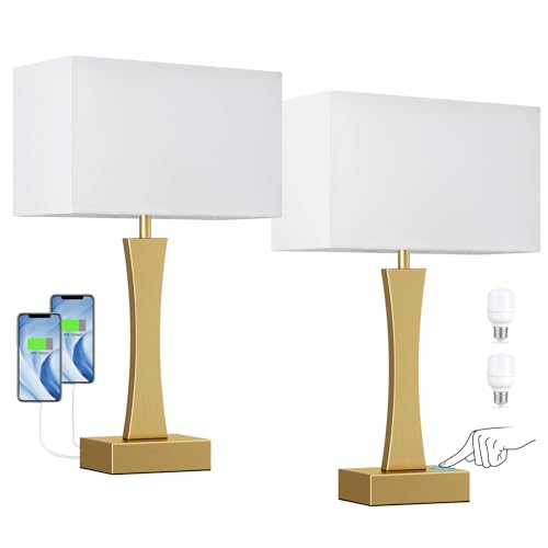 3 Way Dimmable Touch Table Lamp Set of 2 with USB Ports X42235