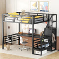Black Full Size Metal Loft Bed with Desk and Wardrobe P72499