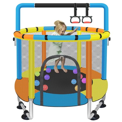 55'' Toddler Trampoline with Safety Enclosure Net & Adjustable Gymnastics Bar R149