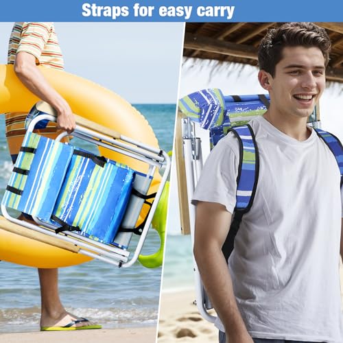 Set of 2 Blue Folding Heavy Duty Beach Camping Chairs with Cup Holder B782