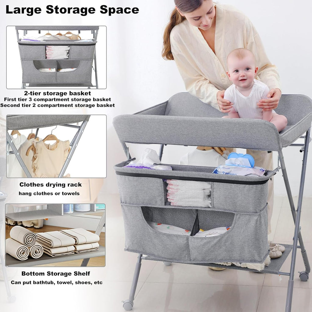 Light Grey Portable Foldable Baby Changing Station with Adjustable Height B888227