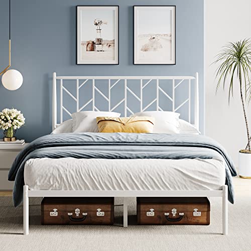 Queen Size Metal Platform Bed Frame with Headboard, Black N514814