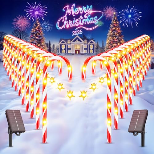 24-Pack Solar Christmas Candy Cane Lights, 144 LED O3812